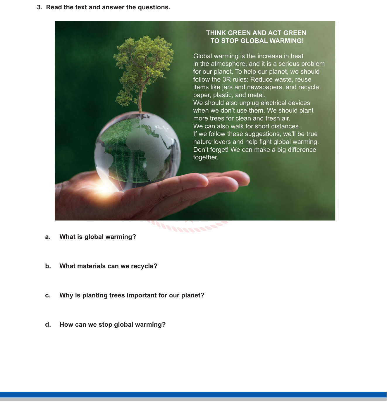 İngilizce sorusu 3 — İngilizce 6. Sınıf — Environment / Reading Comprehension (Çevre ve Okuma Anlama)