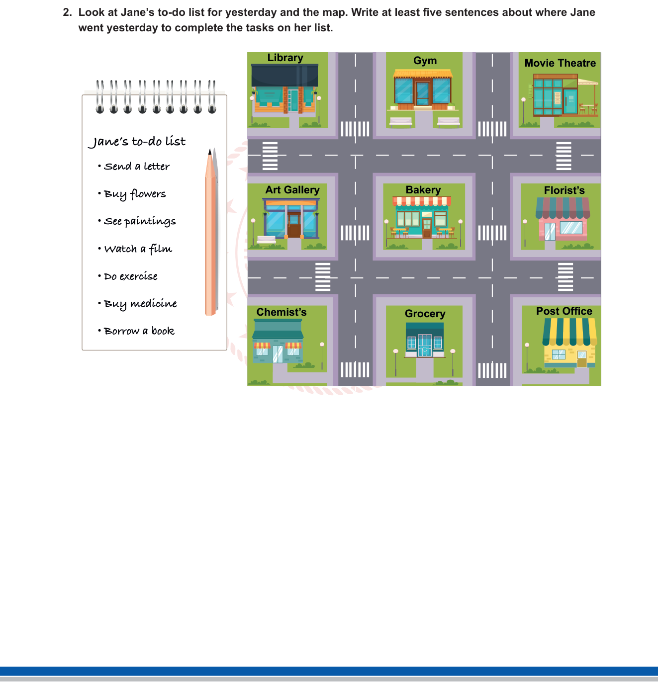 İngilizce sorusu 2 — Places in Town / Simple Past Tense / Writing (7. Sınıf İngilizce)