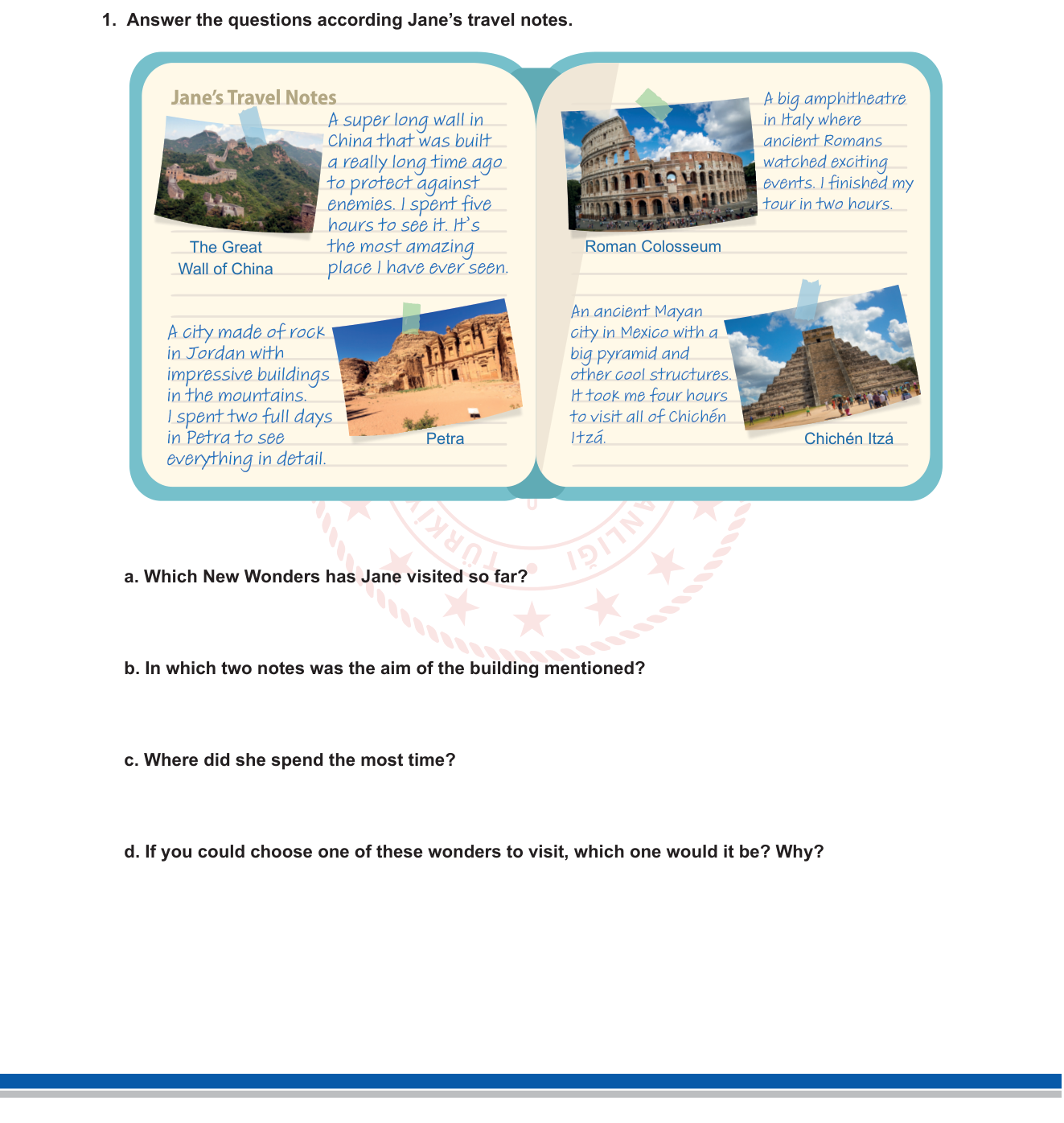 İngilizce sorusu 1 — İngilizce Okuma Anlama / Travel & Wonders (9. Sınıf MEB)