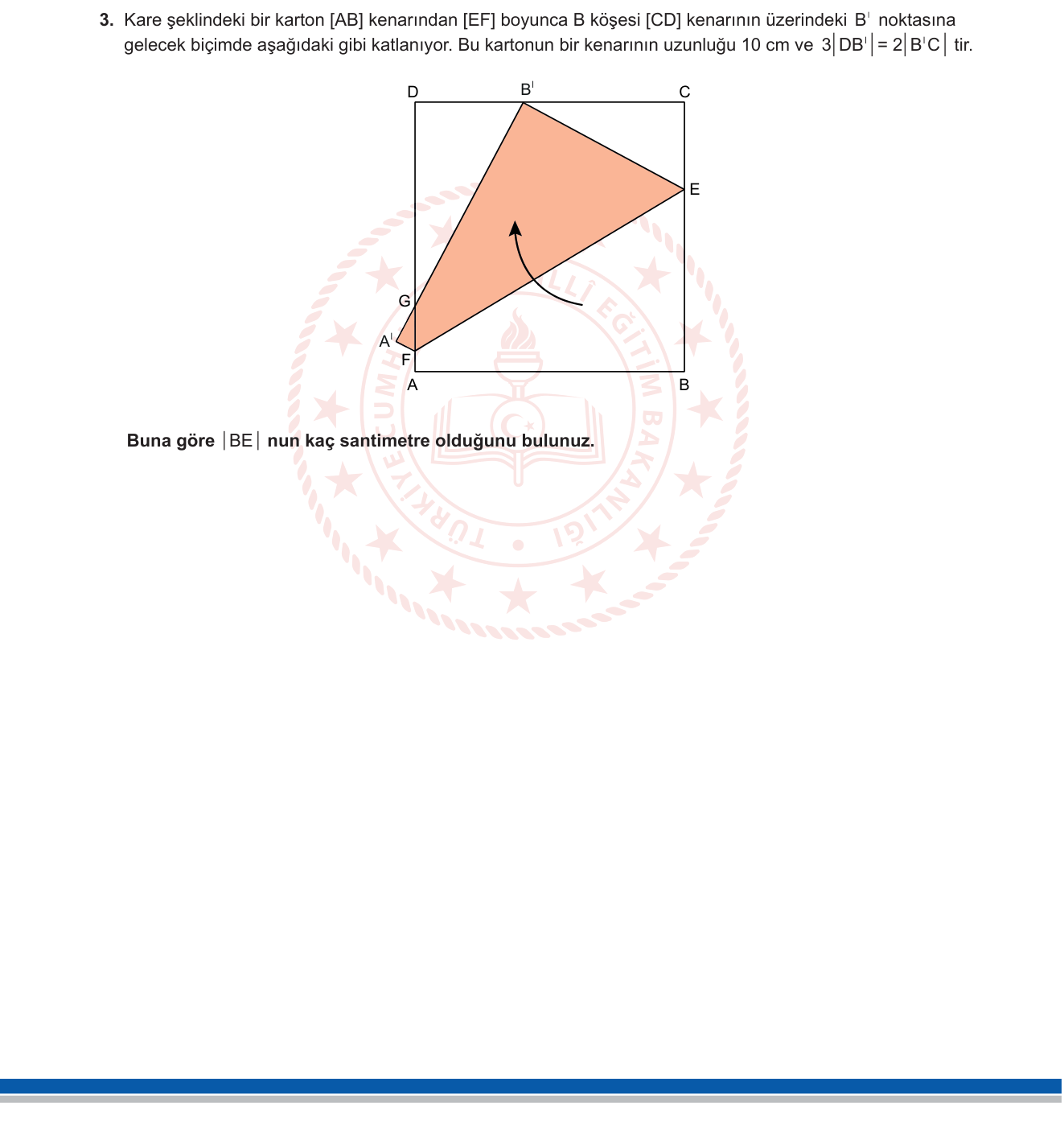 Matematik sorusu 2 — Dönüşüm Geometrisi — Yansıma (Katlanma) ve Pisagor Teoremi Uygulamaları