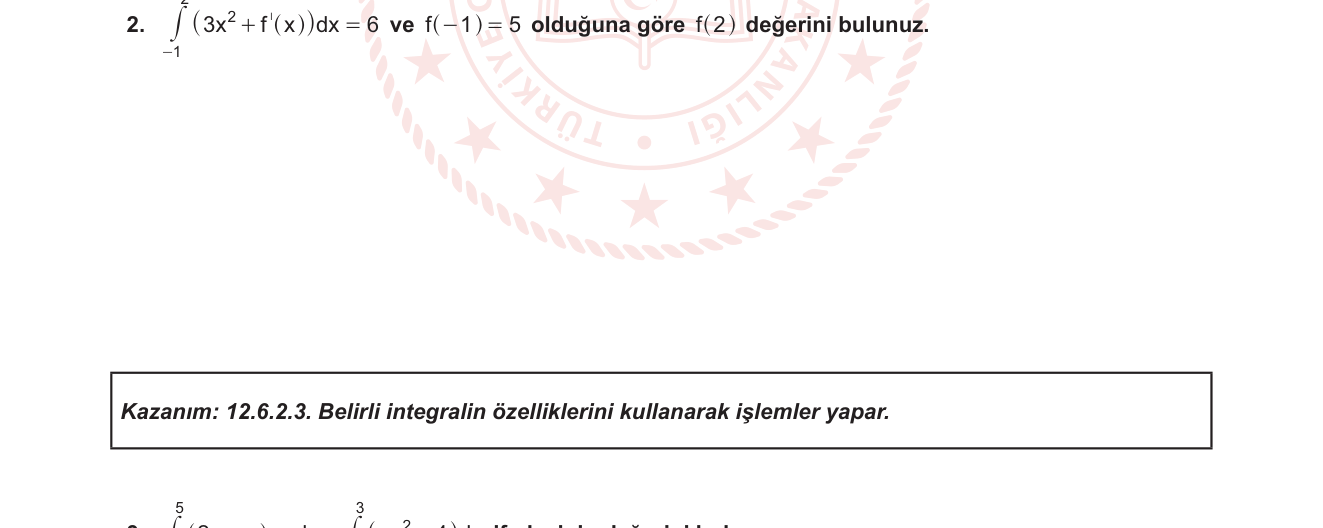 Matematik sorusu 2 — Belirli İntegral ve Temel Teorem (12. Sınıf Matematik)
