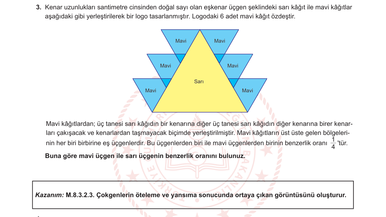 Matematik sorusu 1 — Benzer üçgenler / Benzerlik oranı (8. Sınıf Geometri)
