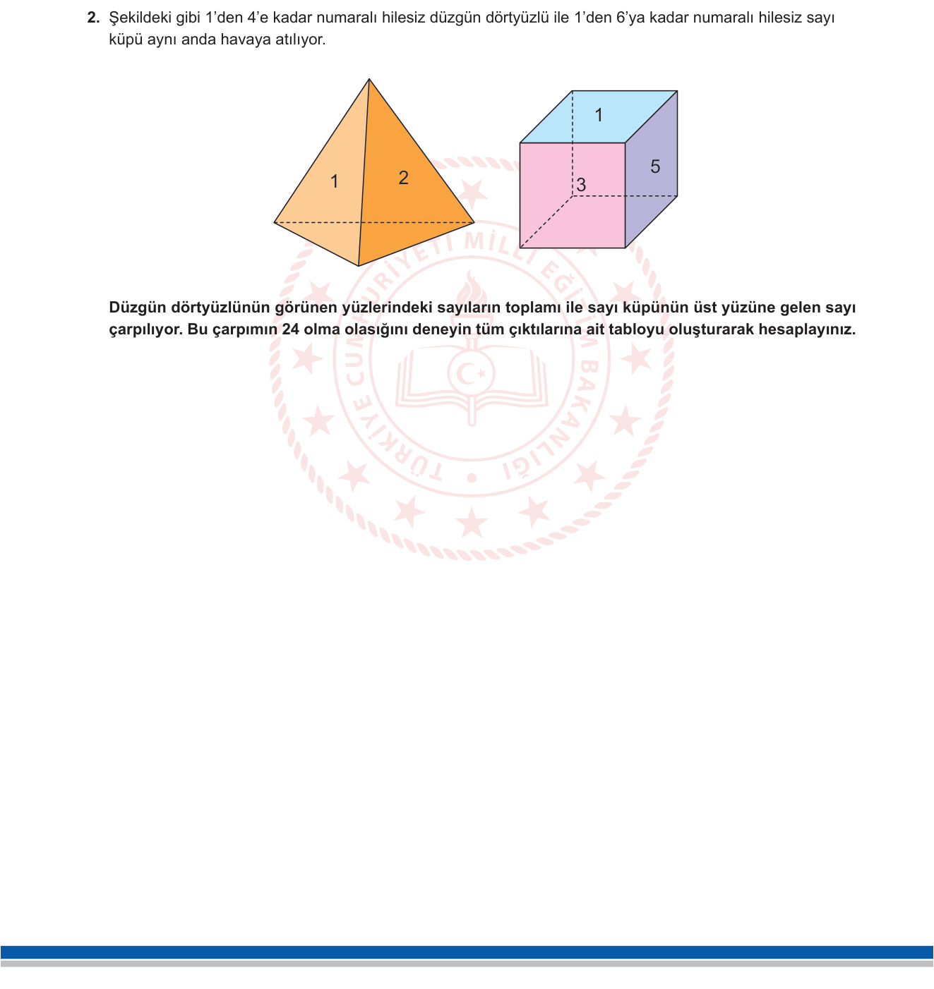 Matematik sorusu 2 — Olasılık — Örneklem Uzayı ve Olasılık Hesabı (9. Sınıf)